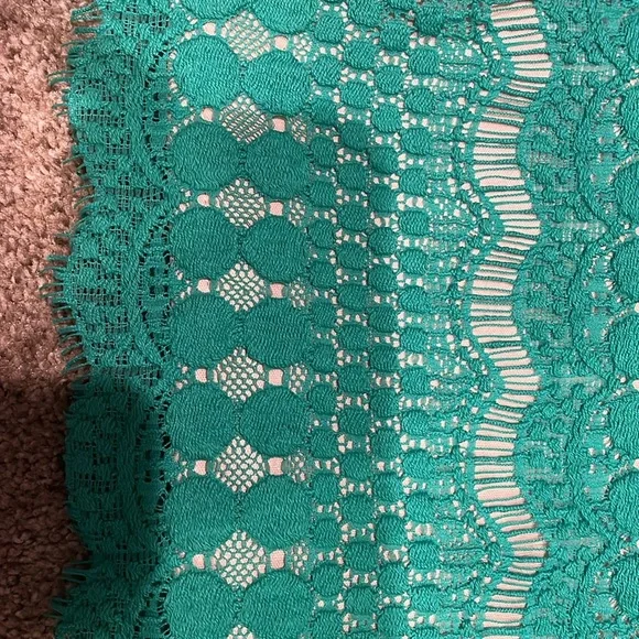 green lace overlay shift dress 3/4 sleeves 6P - Picture 4 of 5